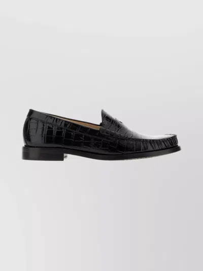 Stuart Weitzman Lottie Loafers Crocodile Texture Leather Sole In Black