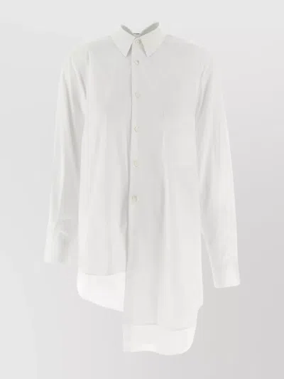Comme Des Garçons Asymmetric Hem Shirt With Front Button Closure And Unique Silhouette In White