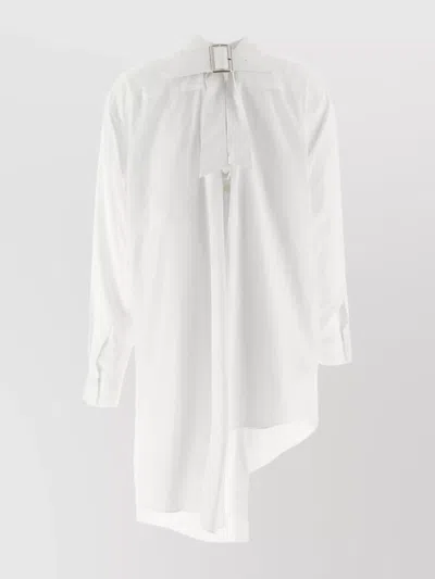 Comme Des Garçons Asymmetric Hem Shirt With Front Button Closure And Unique Silhouette In White