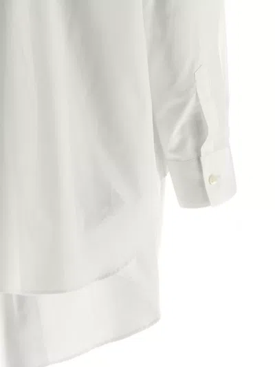 Comme Des Garçons Asymmetric Hem Shirt With Front Button Closure And Unique Silhouette In White