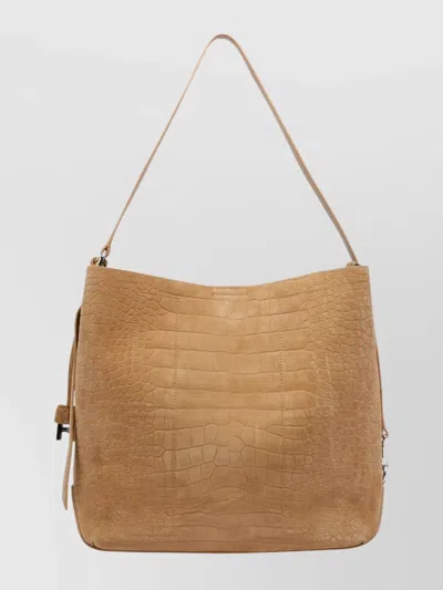 Hogan Suede Hobo Tote Adjustable Shoulder Strap In Nude