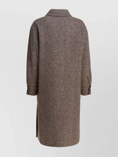 Brunello Cucinelli Virgin Wool And Silk Diagonal Coat In Brown