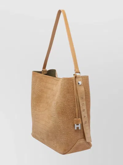 Hogan Suede Hobo Tote Adjustable Shoulder Strap In Nude
