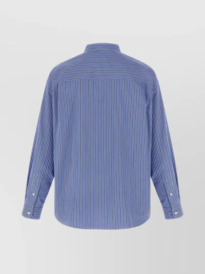 Comme Des Garçons Striped Shirt With Graphic Patches And Collar In Blue