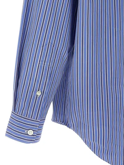 Comme Des Garçons Striped Shirt With Graphic Patches And Collar In Blue