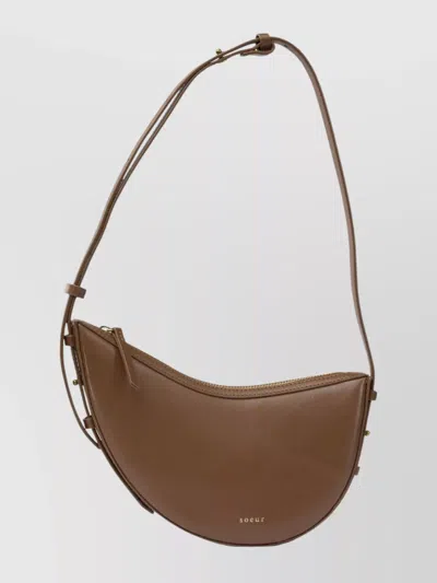Soeur Adjustable Strap Shoulder Bag With Smooth Finish In Brown