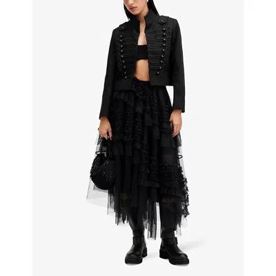 Allsaints Womens Black Rummy Button-up Wool And Cashmere-blend Jacket In Black