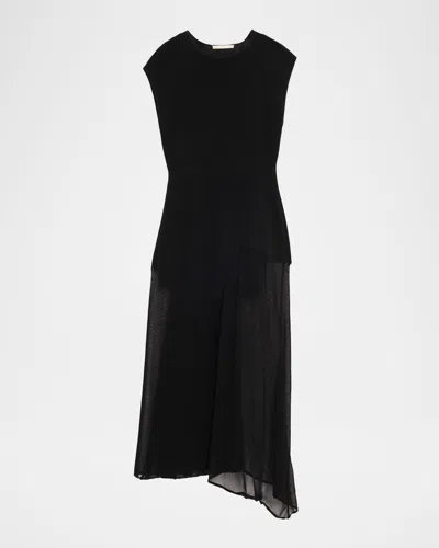 Jason Wu Collection Asymmetric Mesh Knit Midi Dress In Black