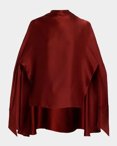 Lapointe Mock-neck Satin Cape Top In Brown