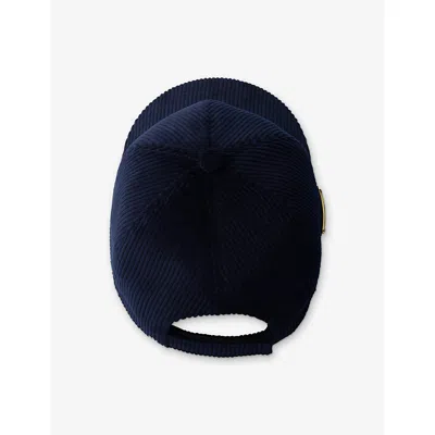 Prada Womens Blue Logo-plaque Corduroy Baseball Cap In Blue