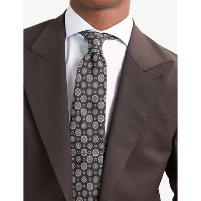 Reiss Mens Indigo Melange Maximo Medallion-print Silk T In Gray