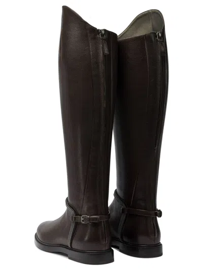 Brunello Cucinelli Classic Leather Boot With Precious Spurs In Brown