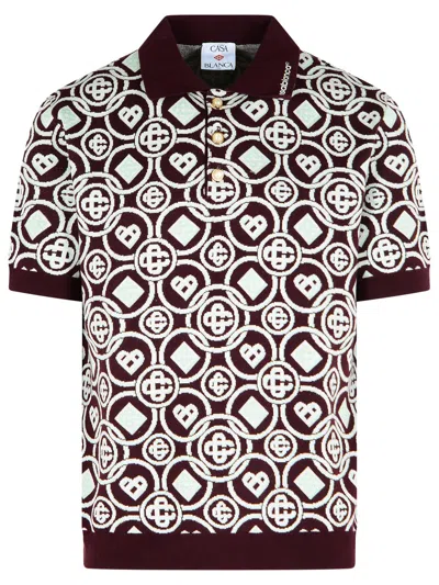Casablanca Mens Aubergine Embroidered-logo Monogram Cotton Polo Shirt In Black
