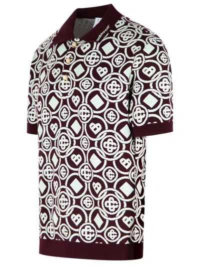 Casablanca Mens Aubergine Embroidered-logo Monogram Cotton Polo Shirt In Black