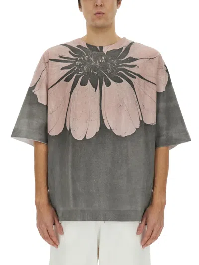 Dries Van Noten Flower-print Oversized T-shirt In Gray