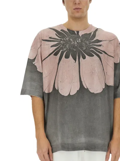 Dries Van Noten Flower-print Oversized T-shirt In Gray