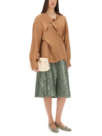 Dries Van Noten Womens Raf Crinkled-texture Split Woven Midi Skirt In Green