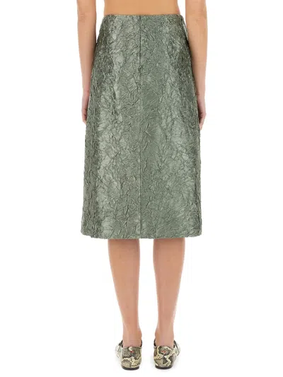 Dries Van Noten Womens Raf Crinkled-texture Split Woven Midi Skirt In Green