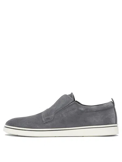 Ferragamo Navy Blue Laceless Sneakers In Gray