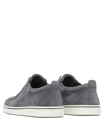 Ferragamo Navy Blue Laceless Sneakers In Gray