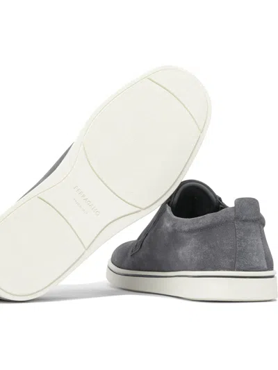 Ferragamo Navy Blue Laceless Sneakers In Gray