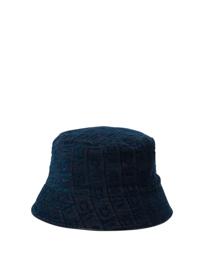 Ferragamo Patterned Textured Wide Brim Hats In Blue