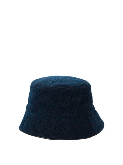 Ferragamo Patterned Textured Wide Brim Hats In Blue