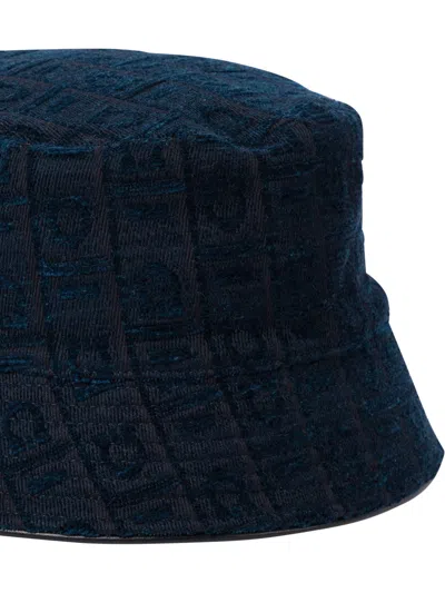 Ferragamo Patterned Textured Wide Brim Hats In Blue