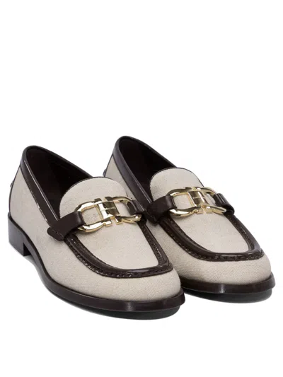 Ferragamo Slip-ons With Contrast Trim And Gold-tone Hardware In Gray