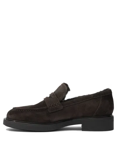 Gianvito Rossi Suede Loafers With Rubber Sole And Stitching In Brown