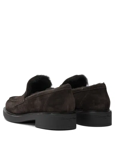 Gianvito Rossi Suede Loafers With Rubber Sole And Stitching In Brown