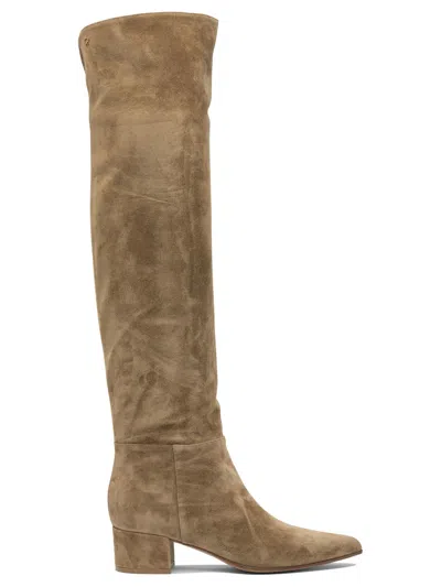 Gianvito Rossi Pointed Toe Beige Suede Ankle Boots In Brown