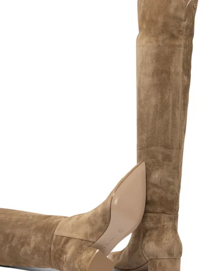 Gianvito Rossi Pointed Toe Beige Suede Ankle Boots In Brown