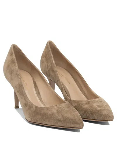 Gianvito Rossi Mid-height Beige Suede And Leather Heeled Shoes In Brown