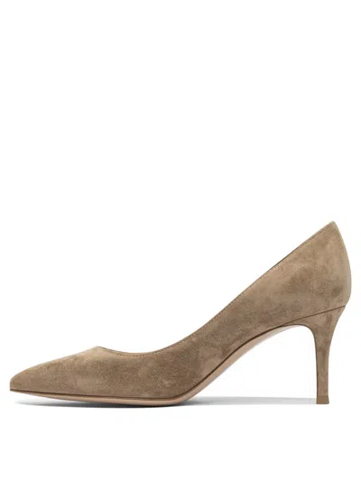 Gianvito Rossi Mid-height Beige Suede And Leather Heeled Shoes In Brown
