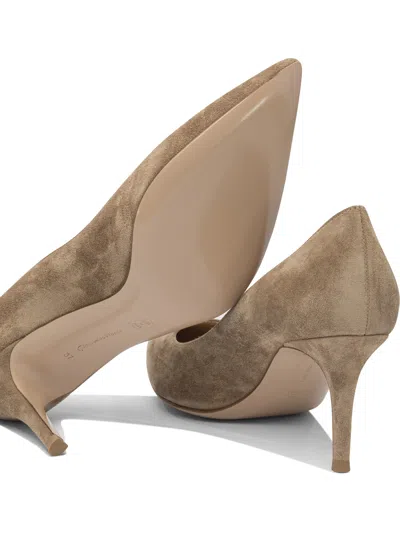 Gianvito Rossi Mid-height Beige Suede And Leather Heeled Shoes In Brown