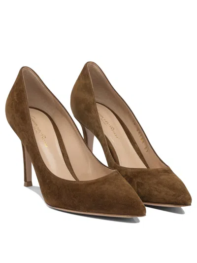 Gianvito Rossi Pointed Toe Suede Finish Pumps In Brown