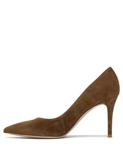 Gianvito Rossi Pointed Toe Suede Finish Pumps In Brown
