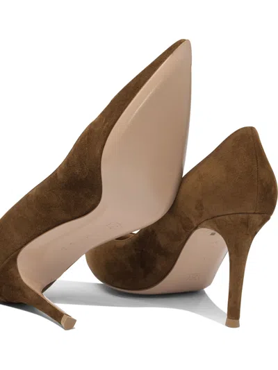 Gianvito Rossi Pointed Toe Suede Finish Pumps In Brown
