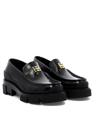 Givenchy Leather Terra Loafers With Front Monogram In Black
