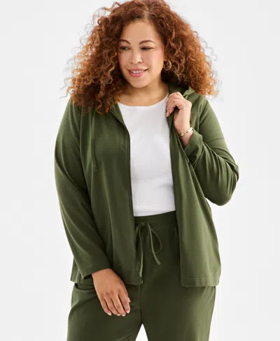 Style & Co Plus Size Zip-up Hooded Sweatshirt, Exclusively At Macy's In Green