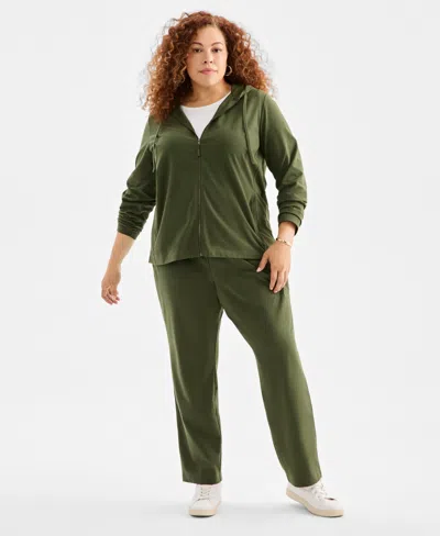 Style & Co Plus Size Zip-up Hooded Sweatshirt, Exclusively At Macy's In Green