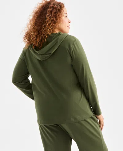 Style & Co Plus Size Zip-up Hooded Sweatshirt, Exclusively At Macy's In Green