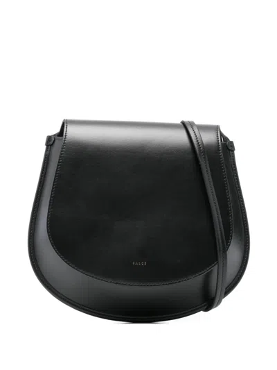 Salce Half-moon Calf Leather Shoulder Bag In Black