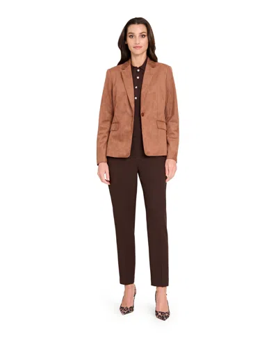 Tahari Asl One-button Faux Suede Jacket In Brown