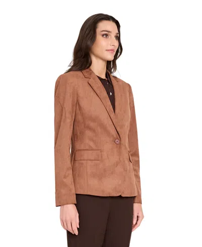 Tahari Asl One-button Faux Suede Jacket In Brown