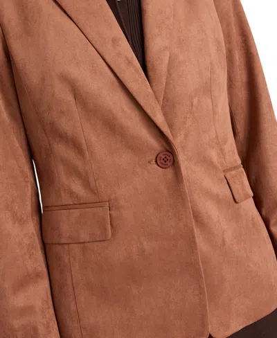Tahari Asl One-button Faux Suede Jacket In Brown