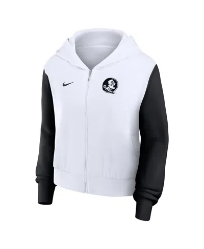Nike Women's White Florida State Seminoles Cropped Beyond Capability Color-block Script Full-zip Hoodie In White