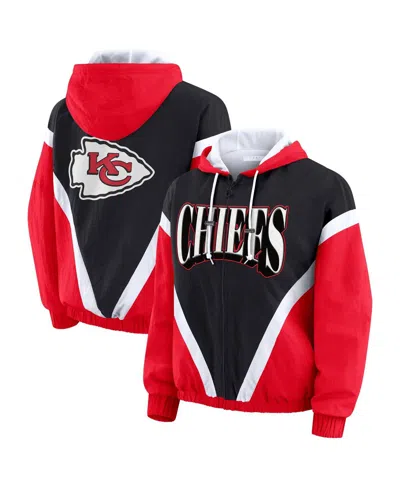 Wear By Erin Andrews Red/black Kansas City Chiefs Retro Crinkle Full-zip Hoodie Windbreaker In Black