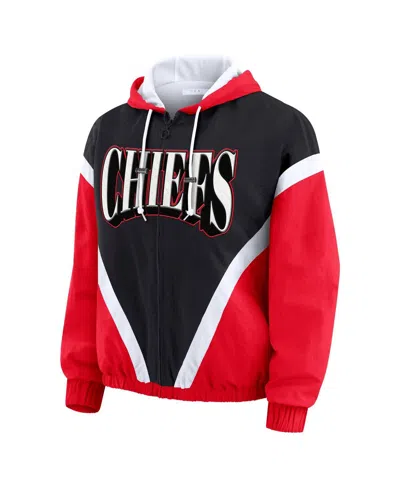 Wear By Erin Andrews Red/black Kansas City Chiefs Retro Crinkle Full-zip Hoodie Windbreaker In Black